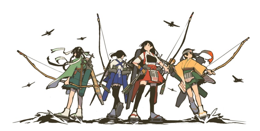kaga, akagi, souryuu, hiryuu, hiryuu kai ni, and 1 more (kantai collection) drawn by haruta_(hrtco)