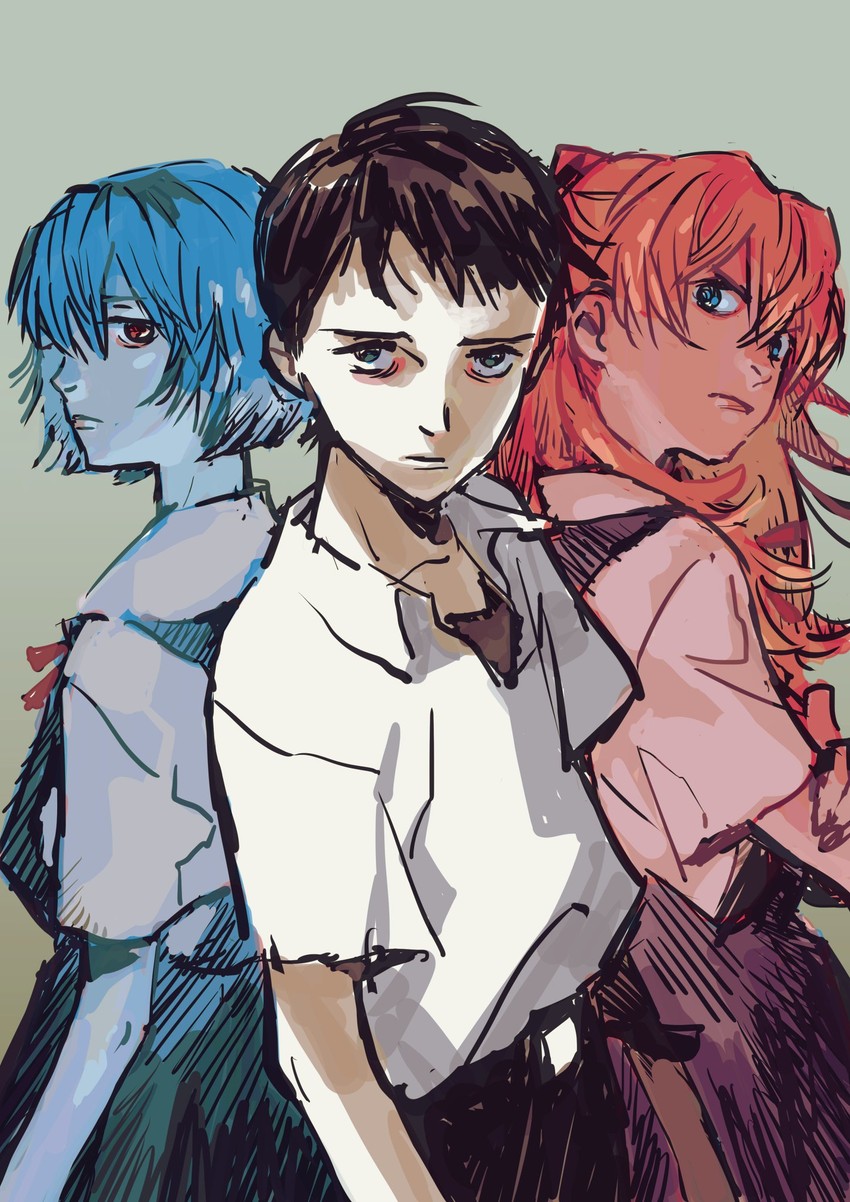 souryuu asuka langley, ayanami rei, and ikari shinji (neon genesis evangelion) drawn by edolove