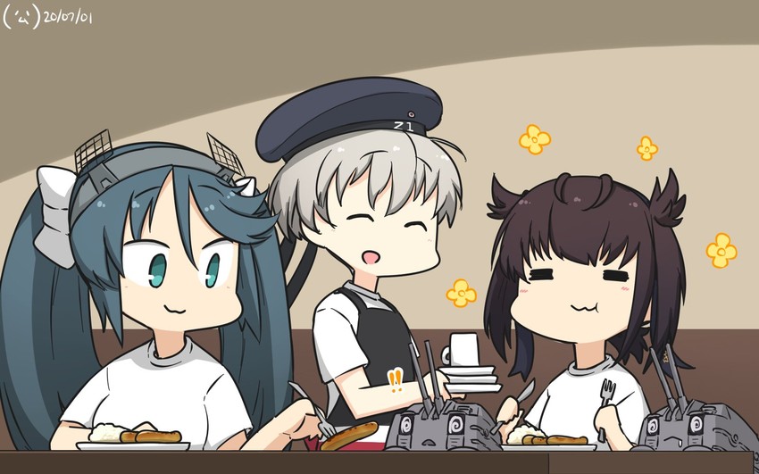 z1 leberecht maass, hatsuzuki, isuzu, and chou-10cm-hou-chan (kantai collection) drawn by hamu_koutarou