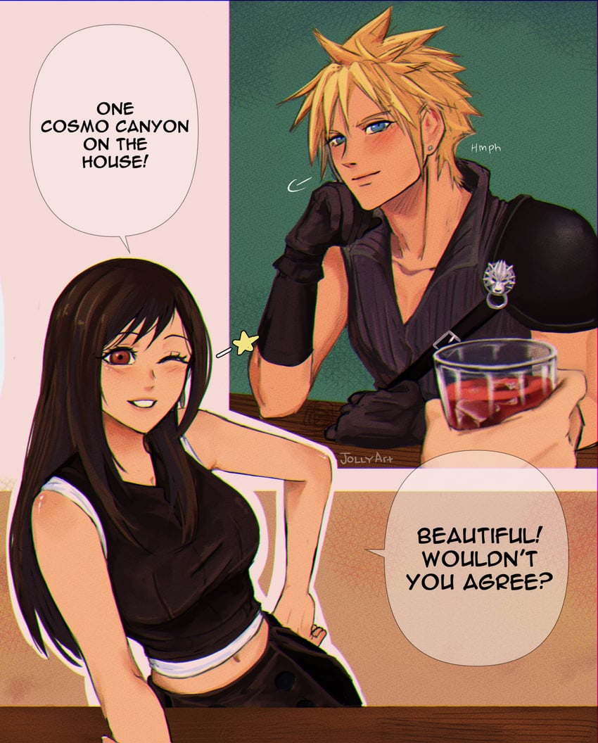 tifa lockhart and cloud strife (final fantasy and 2 more) drawn by jolly_(jollyfarts)