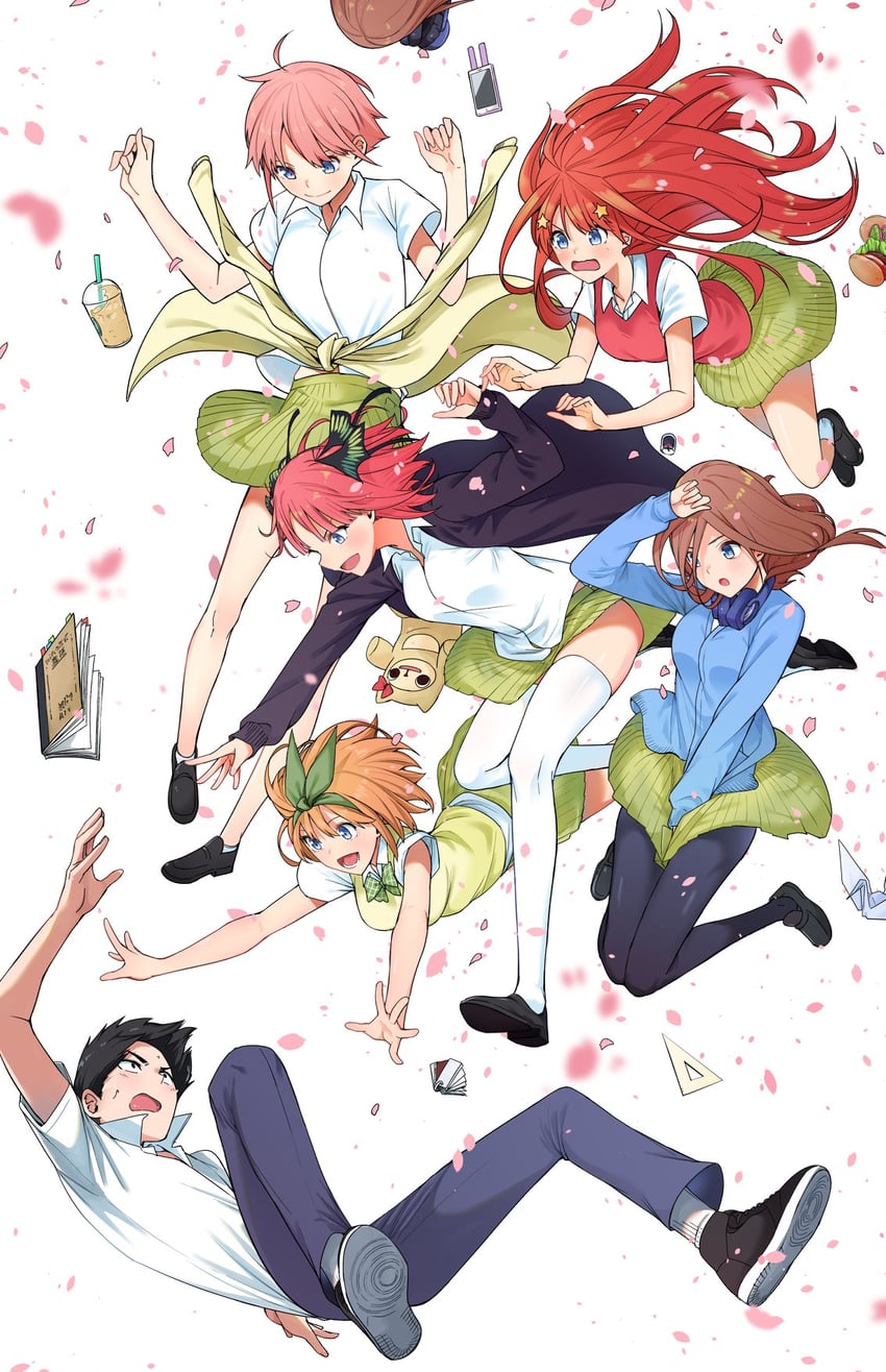 nakano nino, nakano miku, nakano yotsuba, nakano ichika, nakano itsuki, and 1 more (go-toubun no hanayome) drawn by chicke_iii