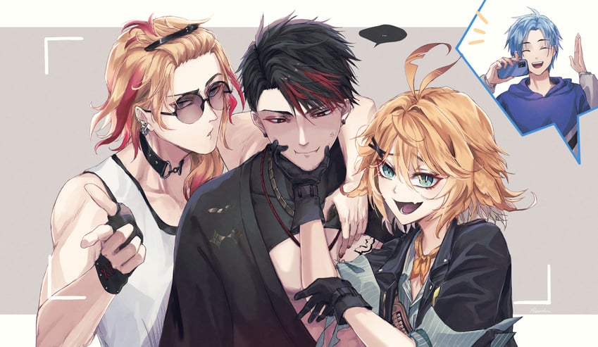 dokibird, regis altare, axel syrios, and rpr (indie virtual youtuber and 2 more) drawn by potamikouu