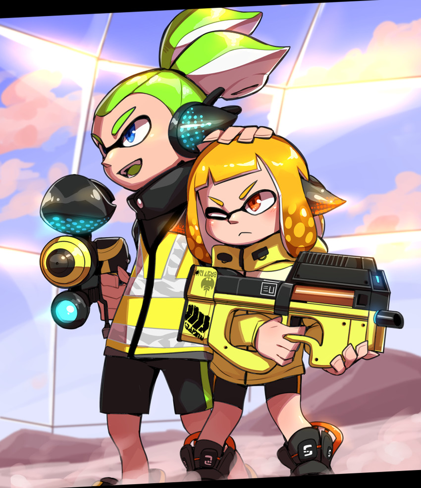 inkling player character, inkling girl, inkling boy, agent 3, and agent 4 (splatoon and 1 more) drawn by makoto_ikemu