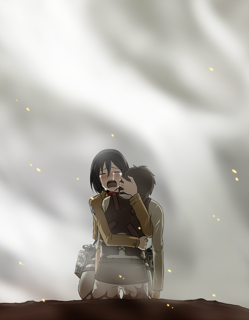 mikasa ackerman and eren yeager (shingeki no kyojin) drawn by zaxwu