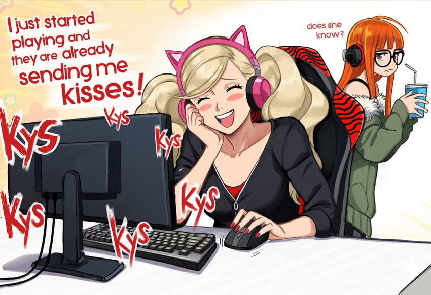 takamaki anne and sakura futaba (persona and 1 more) drawn by neggoartz