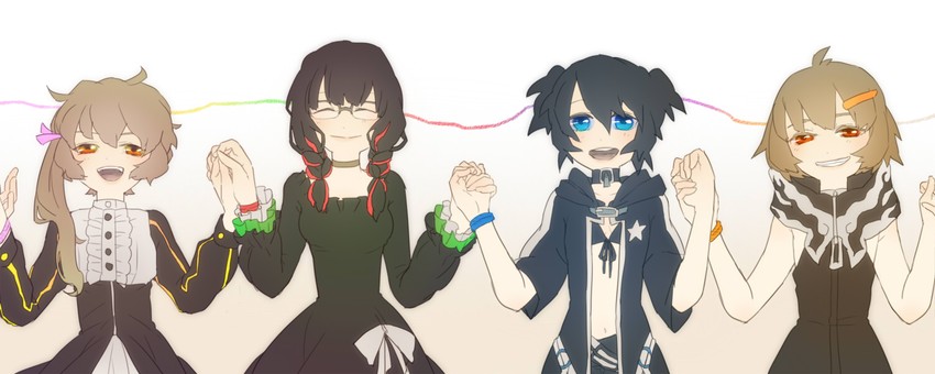 black rock shooter, dead master, strength, kuroi mato, chariot, and 3 more (black rock shooter) drawn by kurume_(wainred)