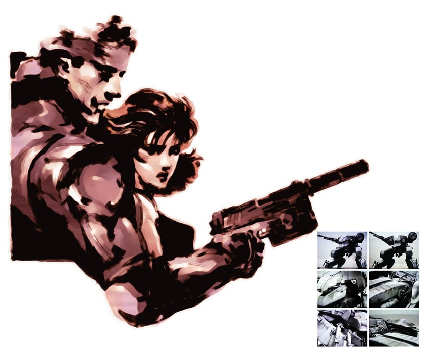 solid snake and meryl silverburgh (metal gear and 1 more) drawn by shinkawa_youji