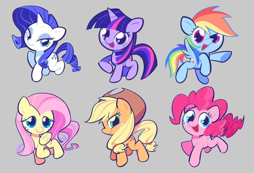 twilight sparkle, fluttershy, rainbow dash, pinkie pie, rarity, and 1 more (my little pony and 1 more) drawn by fukurinn
