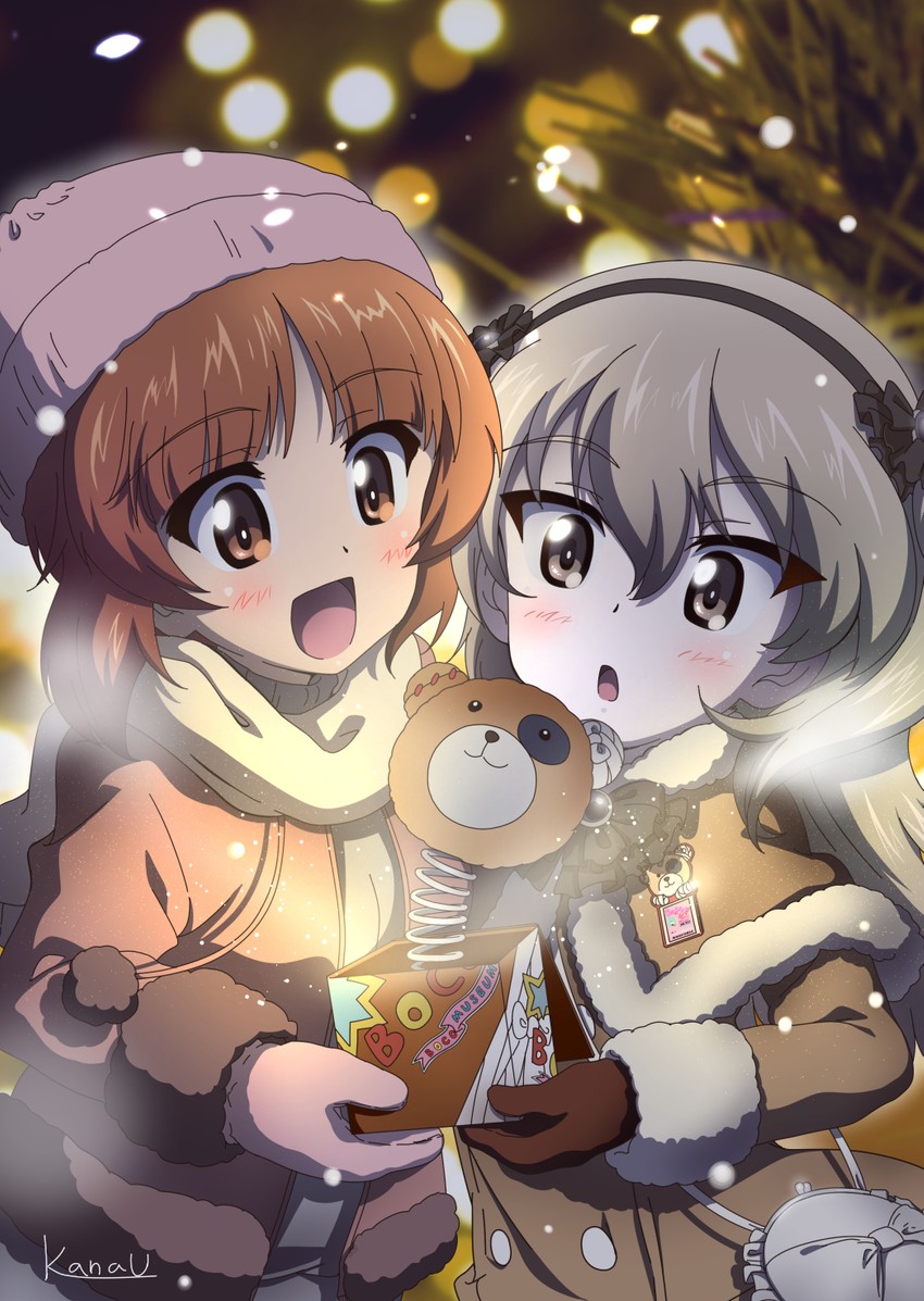 nishizumi miho, shimada arisu, and boko (girls und panzer) drawn by kanau
