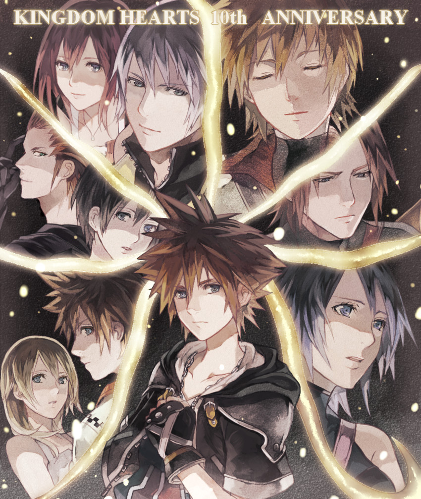 sora, roxas, kairi, riku, aqua, and 5 more (kingdom hearts and 3 more) drawn by xino