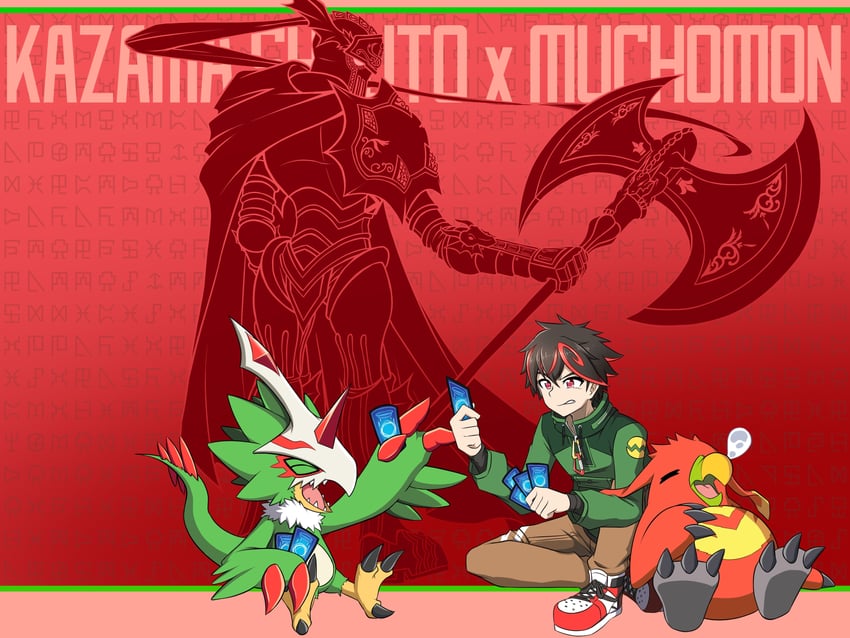 pteromon, kazama shoto, medievaldukemon, and muchomon (digimon and 2 more) drawn by festus_flare