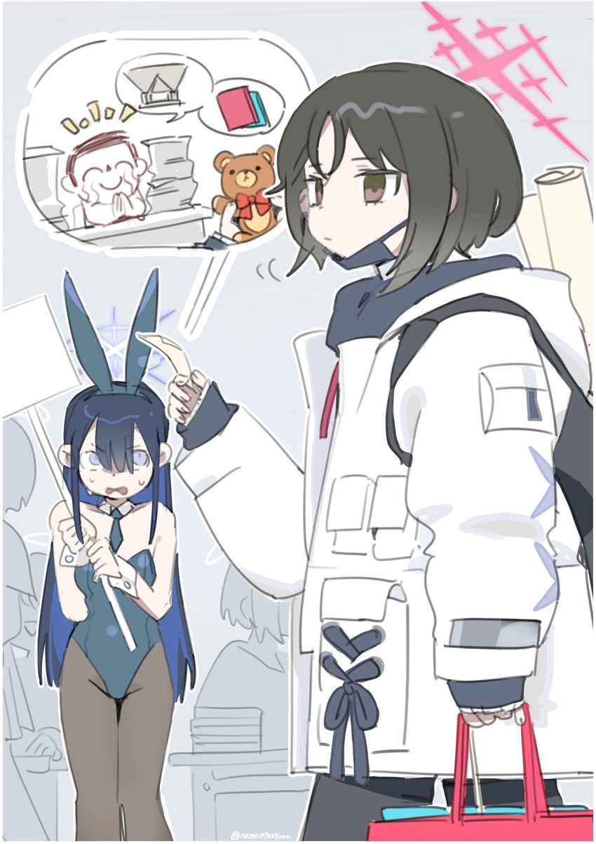 sensei, doodle sensei, saori, and misaki (blue archive) drawn by nemo_(leafnight)