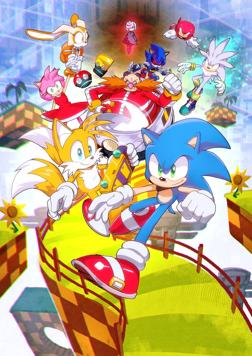 sonic the hedgehog, amy rose, tails, knuckles the echidna, dr. eggman, and 6 more (sonic) drawn by arq_013x