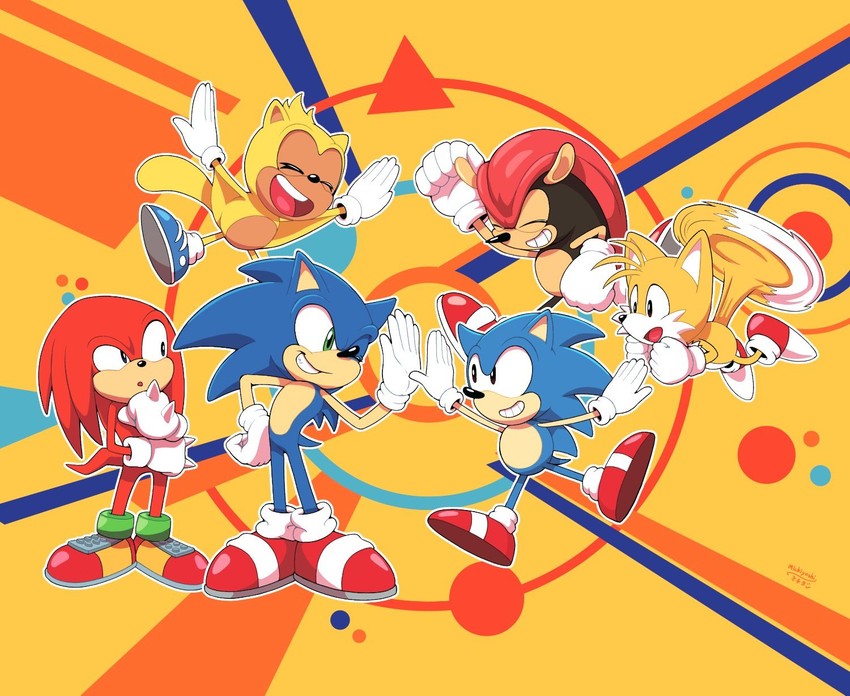 sonic the hedgehog, tails, knuckles the echidna, classic sonic, classic tails, and 3 more (sonic and 2 more) drawn by michiyoshi