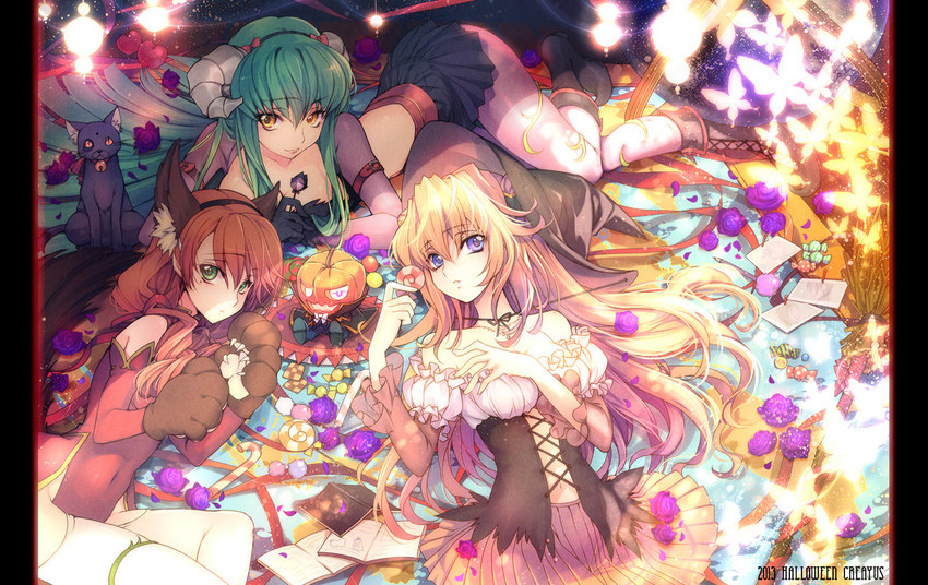c.c., leila malcal, arthur, and oldrin zevon (code geass and 2 more) drawn by creayus