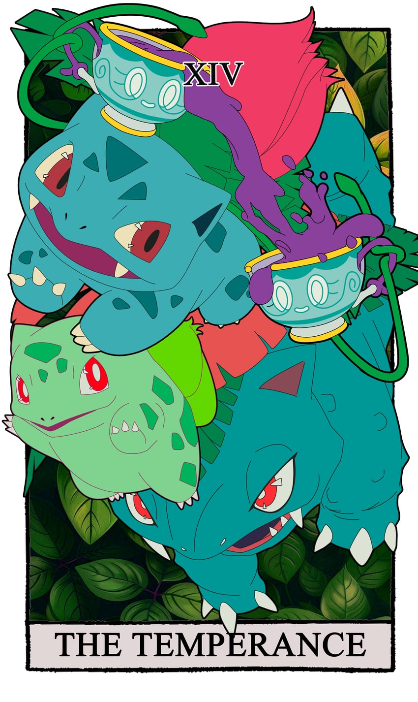bulbasaur, ivysaur, venusaur, and sinistea (pokemon) drawn by carrotzmoonman