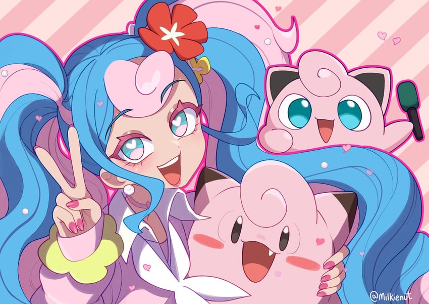 hatsune miku, jigglypuff, clefairy, and fairy miku (pokemon and 2 more) drawn by milkienut