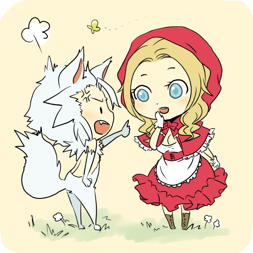 little red riding hood, matsumoto rangiku, big bad wolf, and hitsugaya toushirou (bleach and 1 more) drawn by noritamako