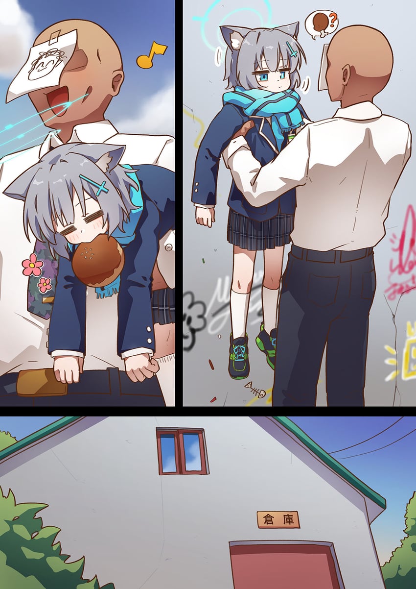 sensei, doodle sensei, and shiroko (blue archive) drawn by mountain_han