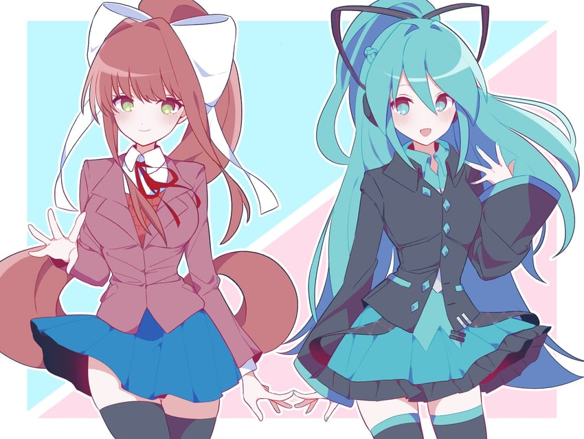 hatsune miku and monika (vocaloid and 1 more) drawn by kotohatoko510