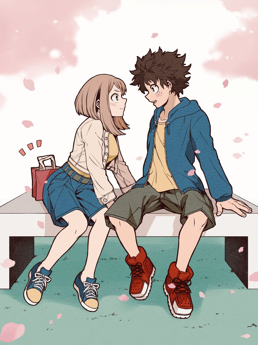 midoriya izuku and uraraka ochaco (boku no hero academia) drawn by dashlix