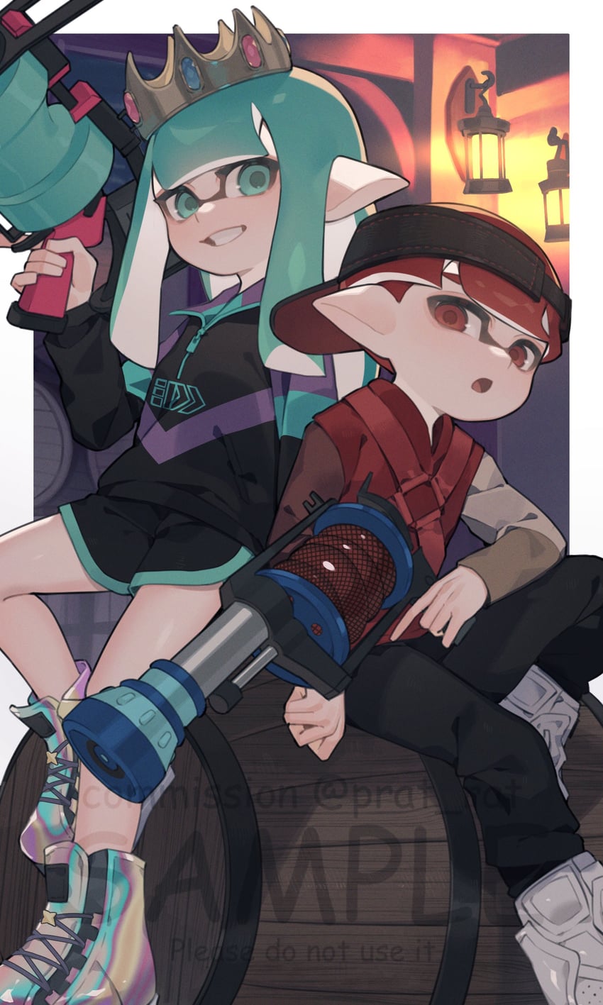 inkling player character, inkling girl, and inkling boy (splatoon) drawn by prat_rat