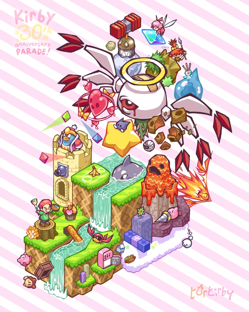 kirby, waddle dee, king dedede, adeleine, ribbon, and 12 more (kirby and 1 more) drawn by torkirby