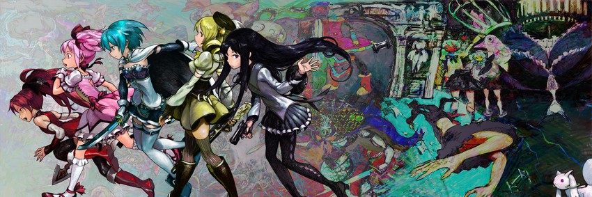 akemi homura, kaname madoka, miki sayaka, sakura kyoko, tomoe mami, and 10 more (mahou shoujo madoka magica) drawn by k@!
