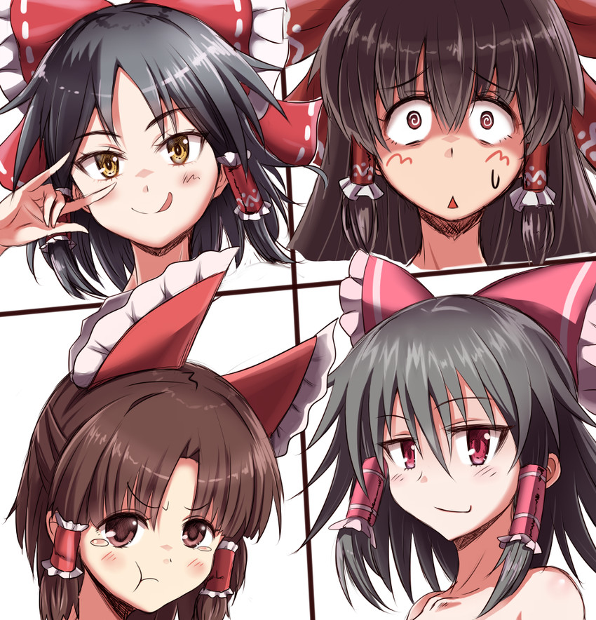 hakurei reimu, benikurage, kanna, reu, and sananana (touhou and 1 more) drawn by enperuto_(yarumi)