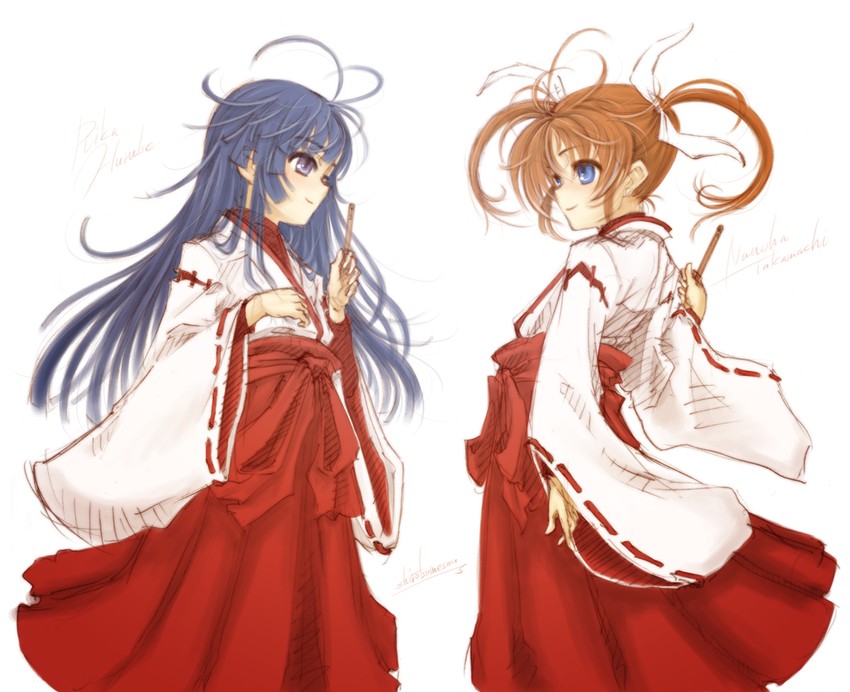 takamachi nanoha, furude rika, and tamura yukari (lyrical nanoha and 2 more) drawn by ryou_(shirotsumesou)