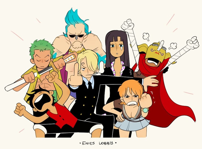 nami, monkey d. luffy, nico robin, roronoa zoro, sanji, and 3 more (one piece) drawn by cesel