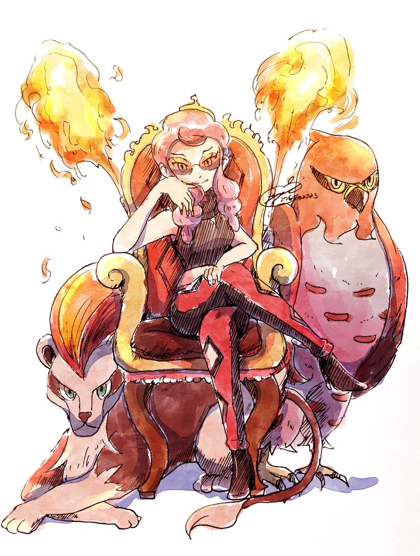 talonflame, malva, and pyroar (pokemon and 1 more) drawn by appleko
