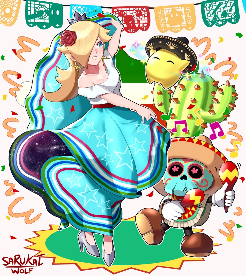 rosalina, luma, and tostarenan (mario and 1 more) drawn by sarukaiwolf