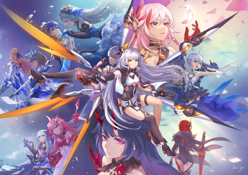 kiana kaslana, raiden mei, fu hua, bronya zaychik, seele vollerei, and 6 more (honkai and 1 more) drawn by asiya_(joey26504)