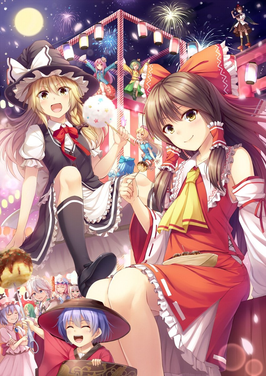 hakurei reimu, kirisame marisa, remilia scarlet, izayoi sakuya, komeiji koishi, and 8 more (touhou) drawn by noe_noel