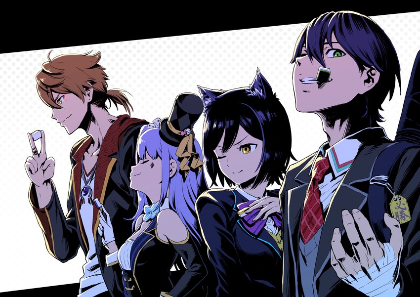kenmochi touya, shizuka rin, yuuki chihiro, and fushimi gaku (nijisanji) drawn by ume_(yume_uta_da)