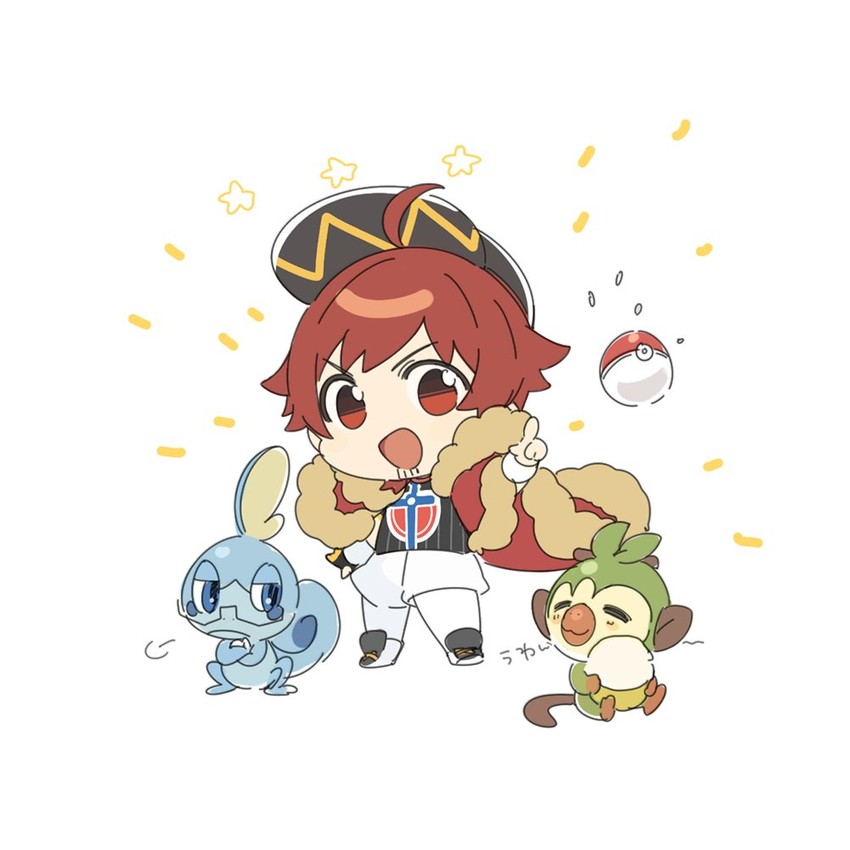 leon, sobble, grookey, tendo teru, kashiwagi tsubasa, and 1 more (pokemon and 3 more) drawn by ap_bar