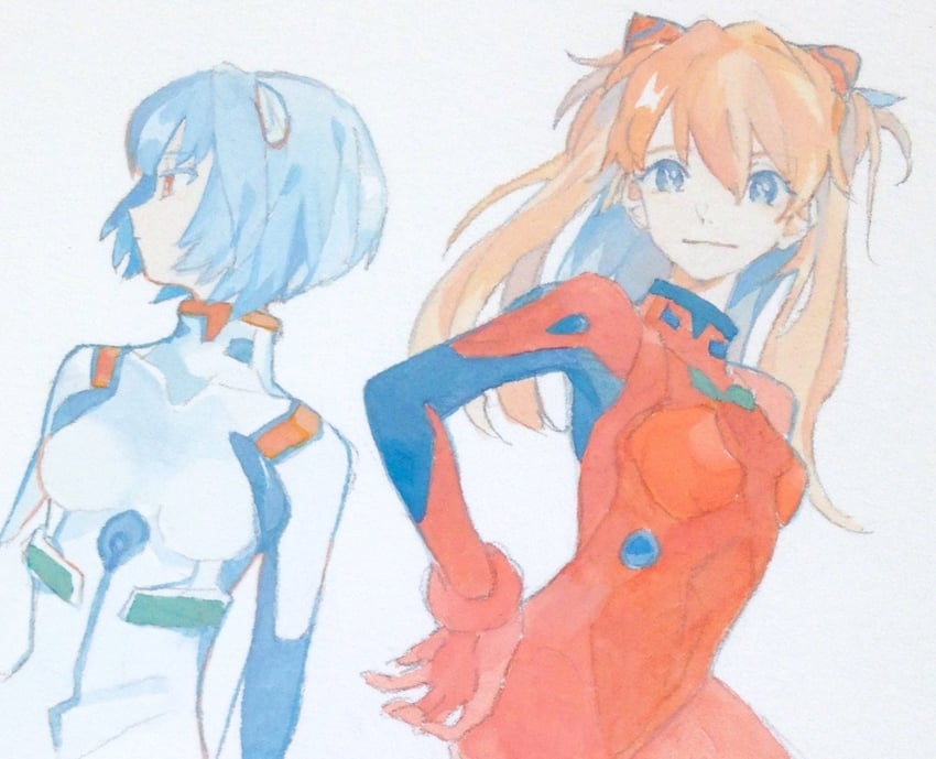 souryuu asuka langley and ayanami rei (neon genesis evangelion) drawn by wamo-3