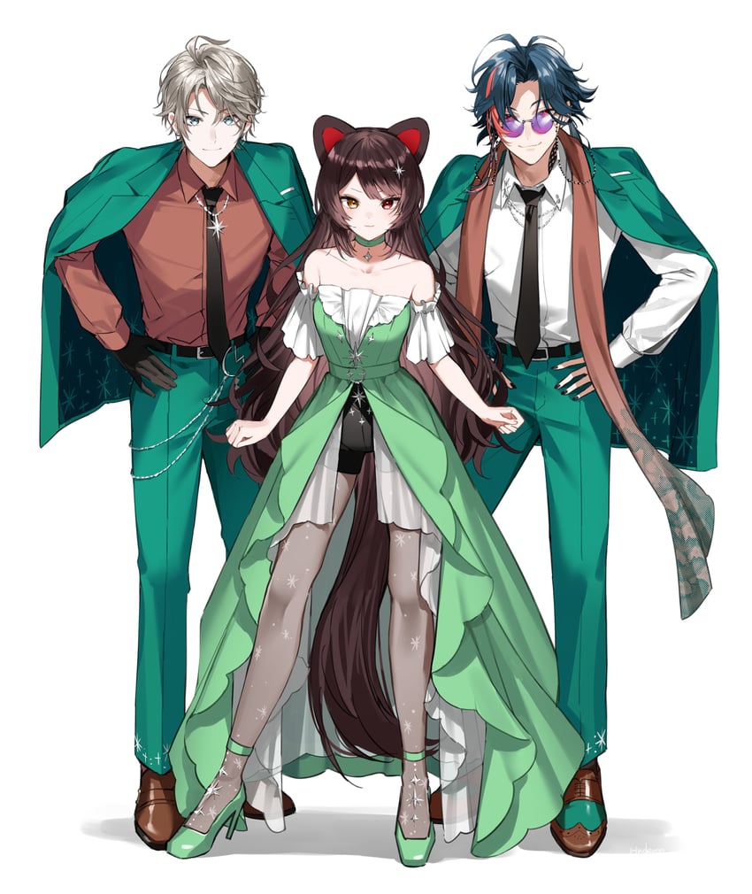 inui toko, kaida haru, kaisei, and blouson chiemi (nijisanji) drawn by rinderon0722