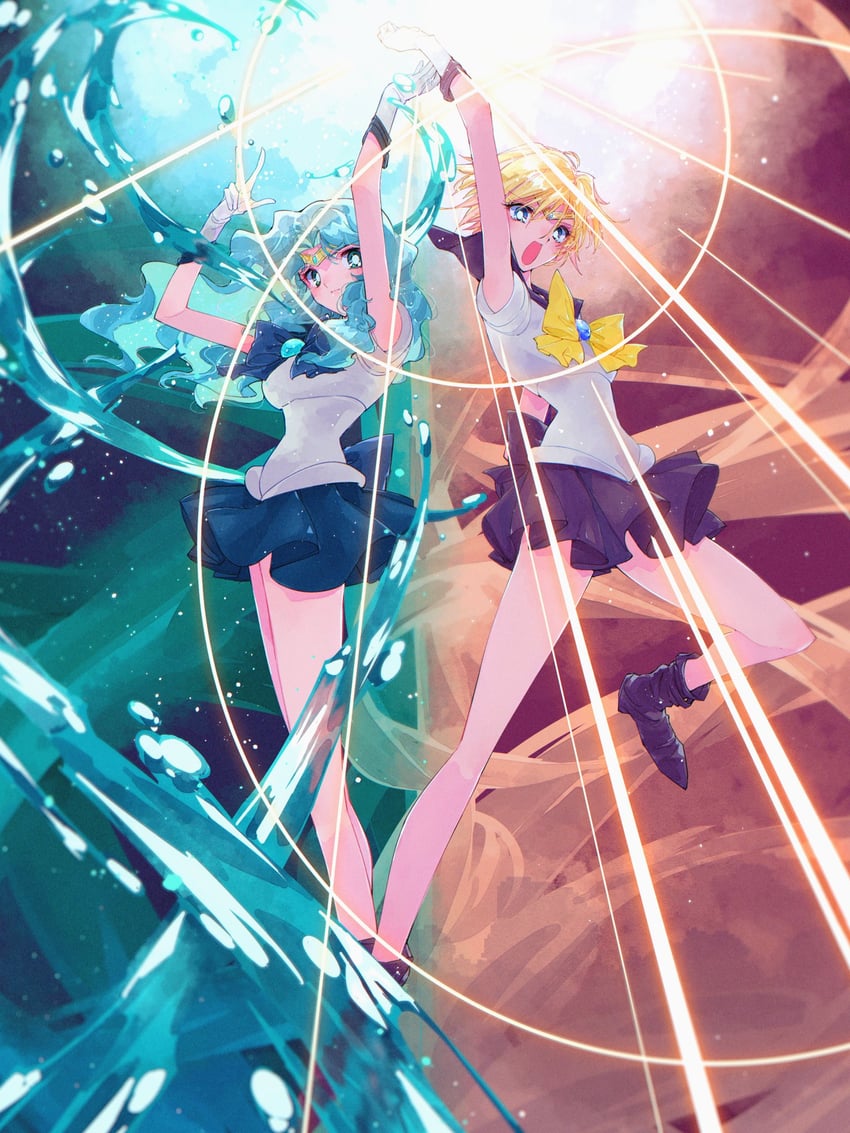ten'ou haruka, kaiou michiru, sailor uranus, and sailor neptune (bishoujo senshi sailor moon) drawn by pochi_(askas_is_god)