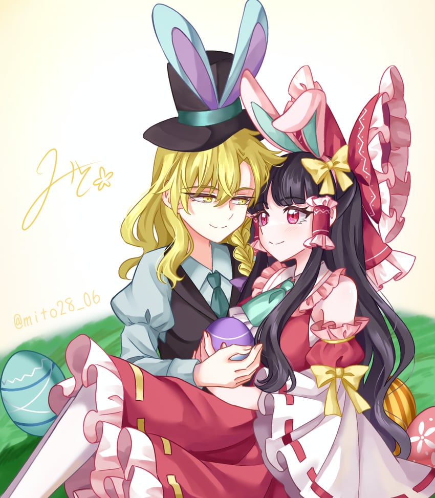 hakurei reimu and kirisame marisa (touhou) drawn by mito_(fate)