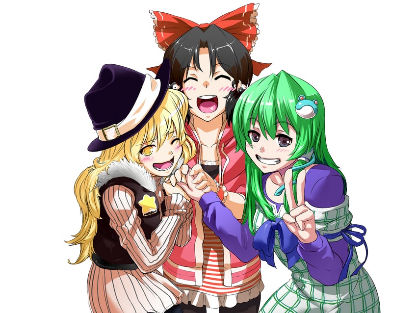 hakurei reimu, kirisame marisa, and kochiya sanae (touhou and 1 more) drawn by iwa-saka