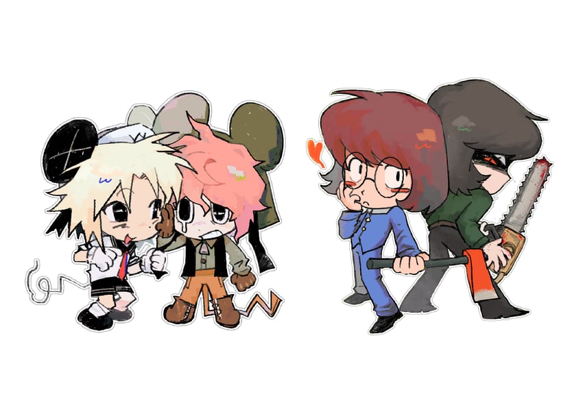 luther von ivory, present day problem takeuchi robert, dream luther, kinder surprised michael jr., and axe luther (randal's friends) drawn by xianning233