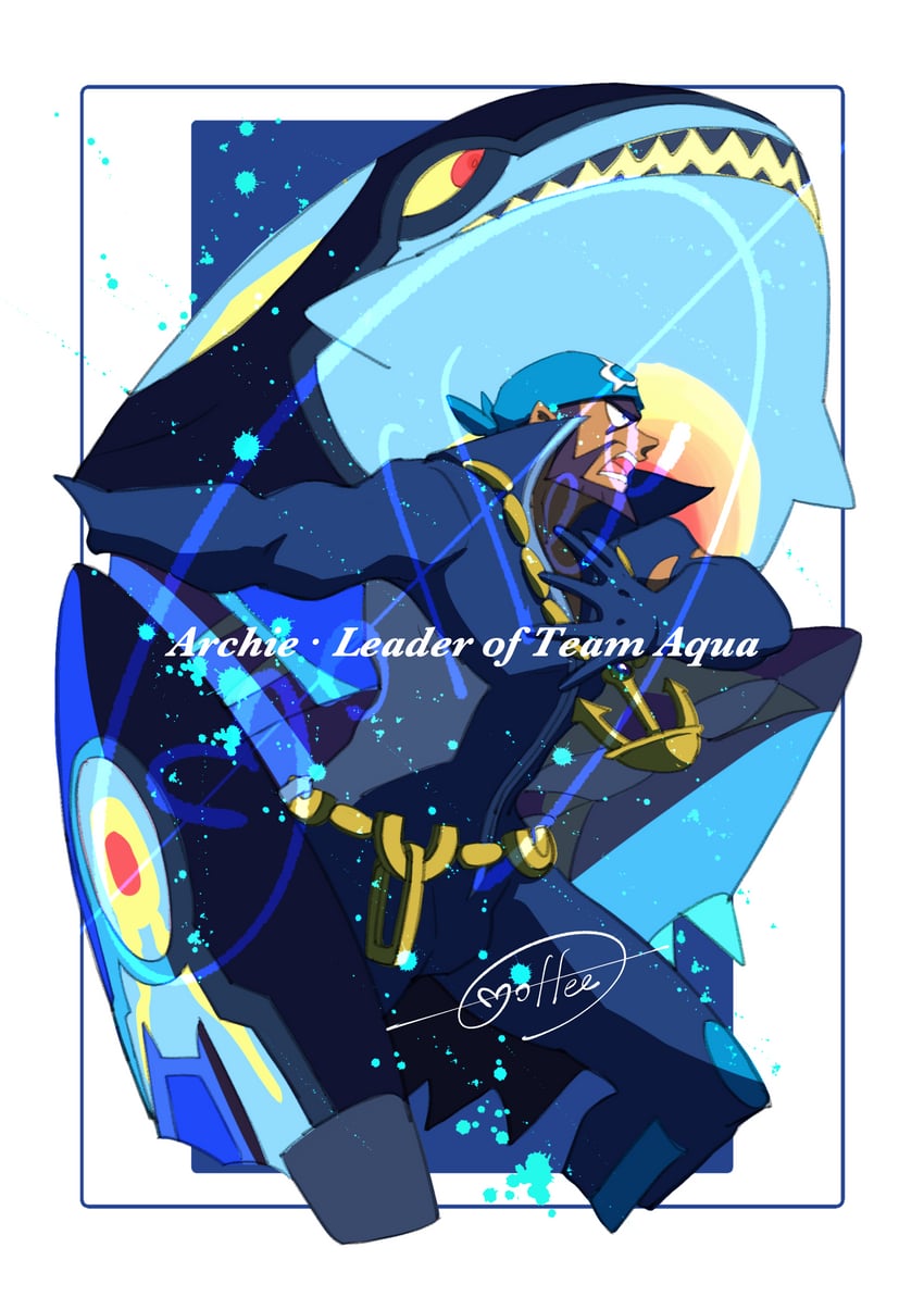 kyogre, archie, sharpedo, primal kyogre, and mega sharpedo (pokemon and 1 more) drawn by cccacademia