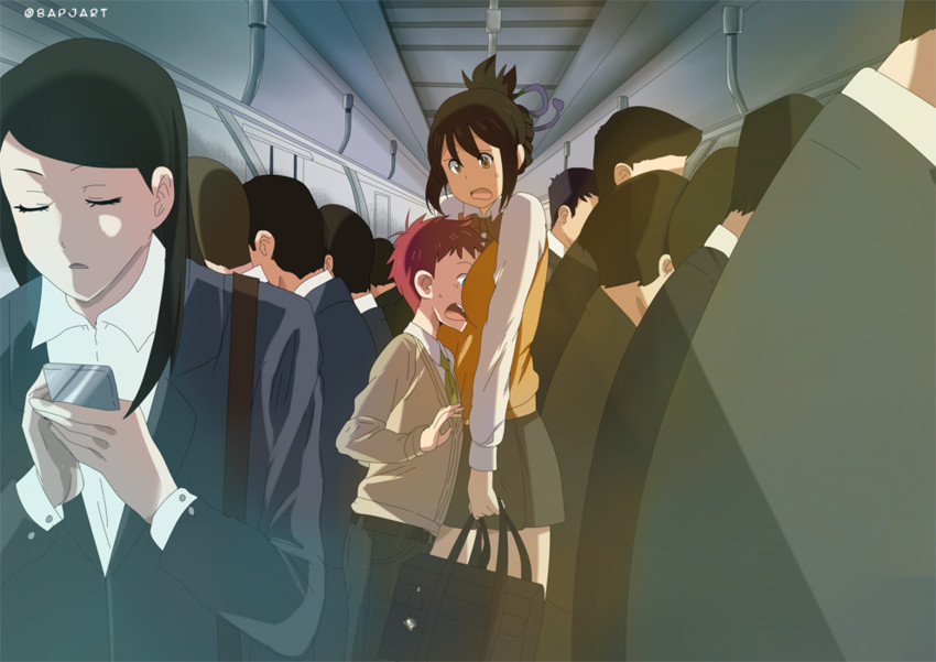 miyamizu mitsuha, tachibana taki, and iowa (kimi no na wa. and 1 more) drawn by beta_(joutarou)