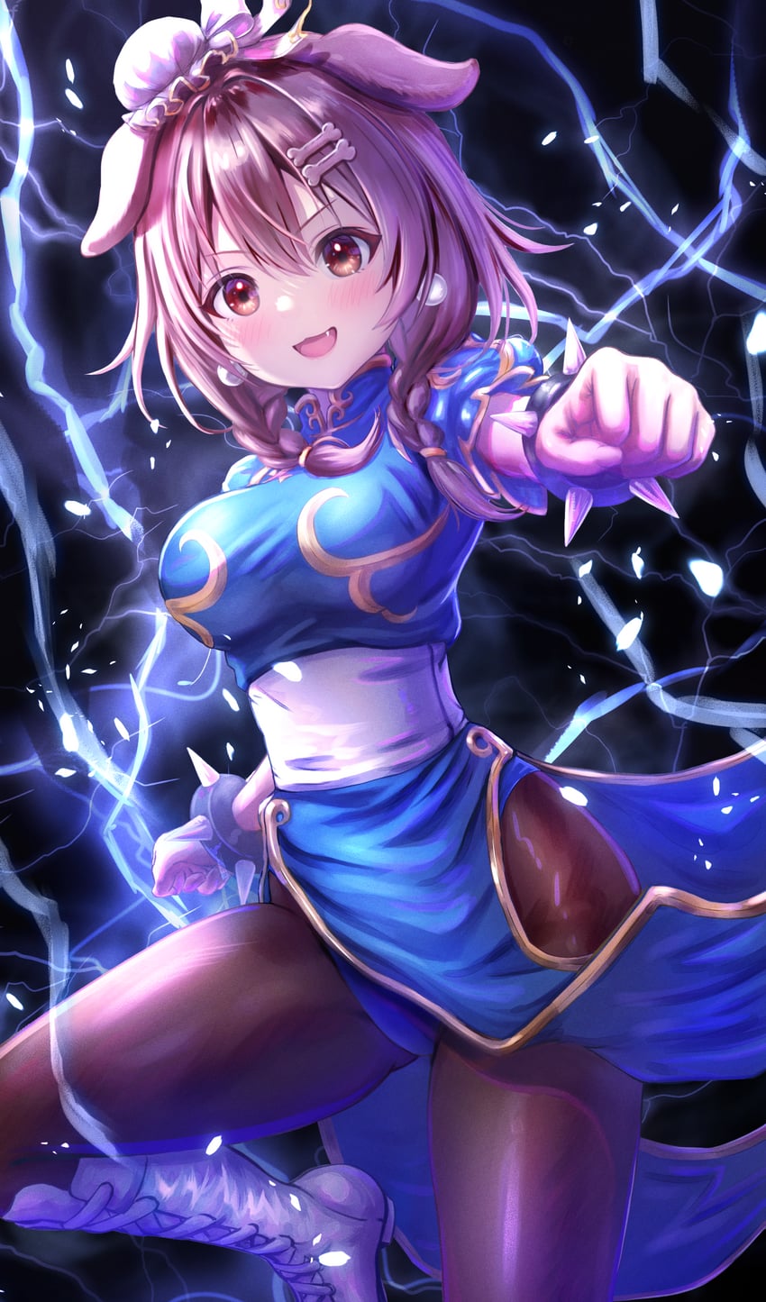 chun-li and inugami korone (hololive and 1 more) drawn by wajuniorbox