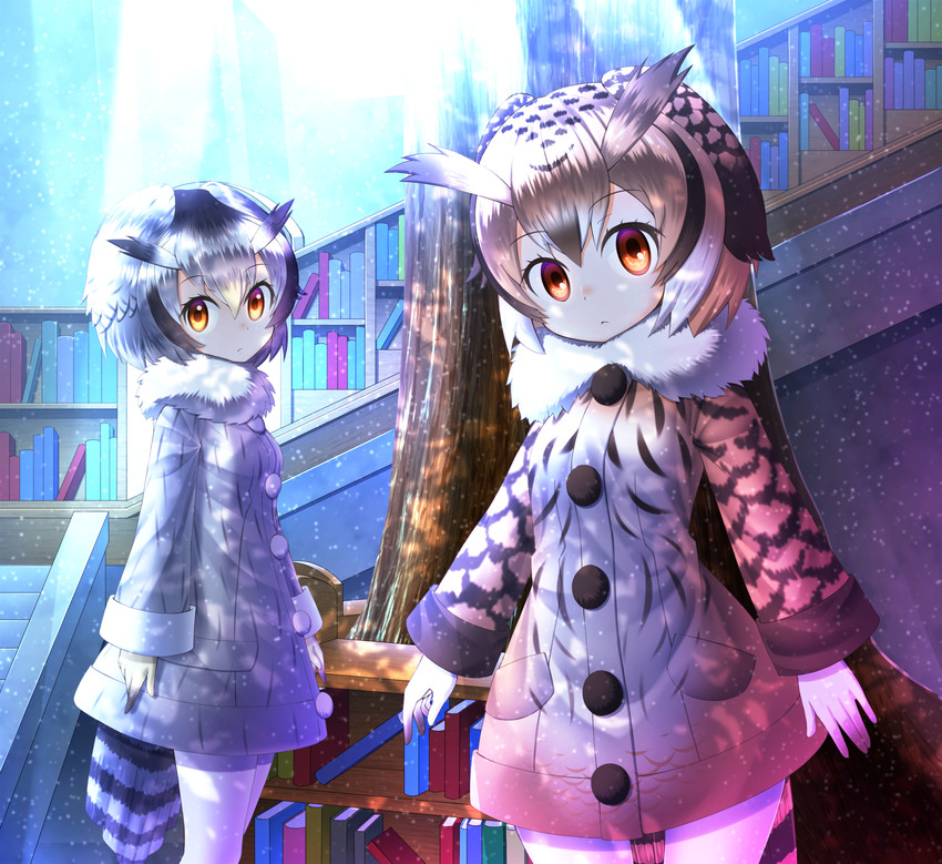 northern white-faced owl and eurasian eagle owl (kemono friends) drawn by kakutasu_(akihiron_cactus)