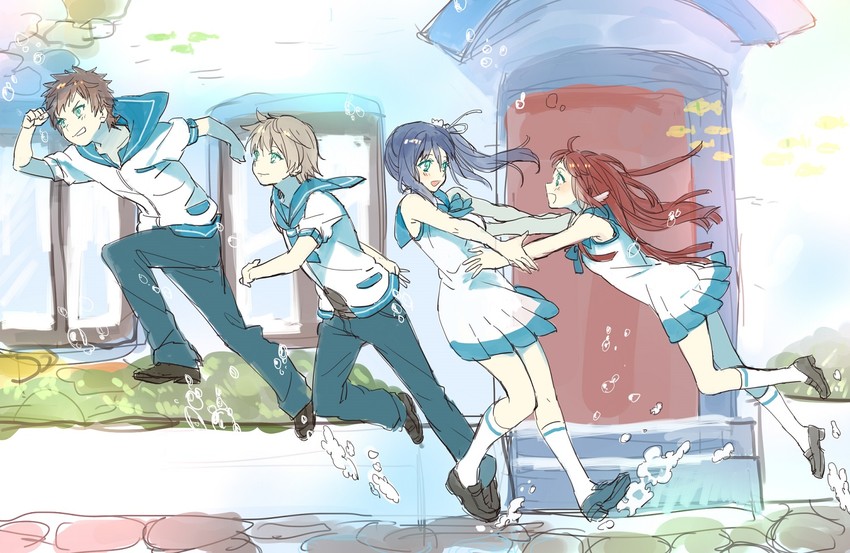hiradaira chisaki, mukaido manaka, isaki kaname, and sakishima hikari (nagi no asukara) drawn by buun_ko