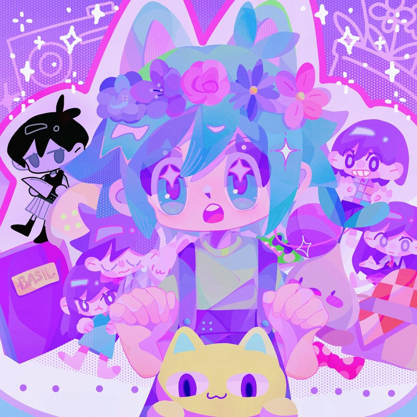 omori, basil, aubrey, mari, kel, and 4 more (omori) drawn by matoka7