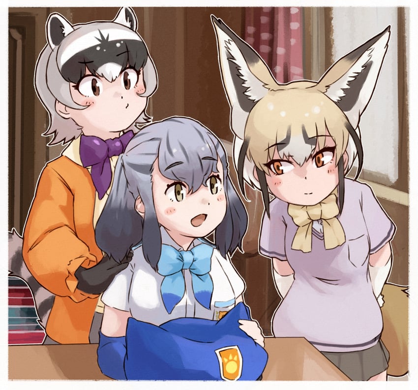 hikari, rueppell's fox, and crab-eating raccoon (kemono friends and 1 more) drawn by toriny